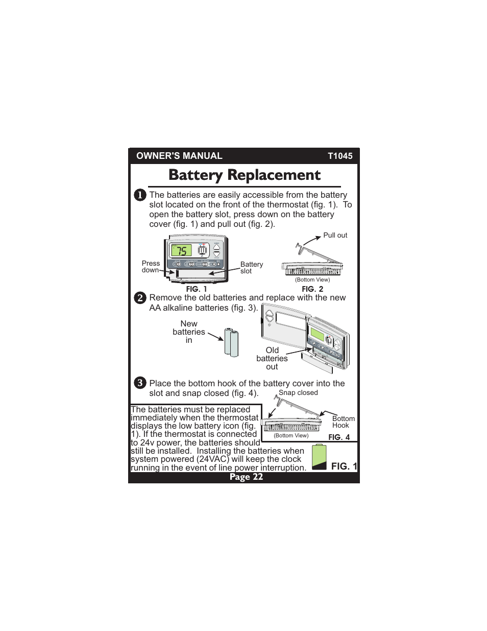 Battery replacement | Venstar T1045 User Manual | Page 22 / 24