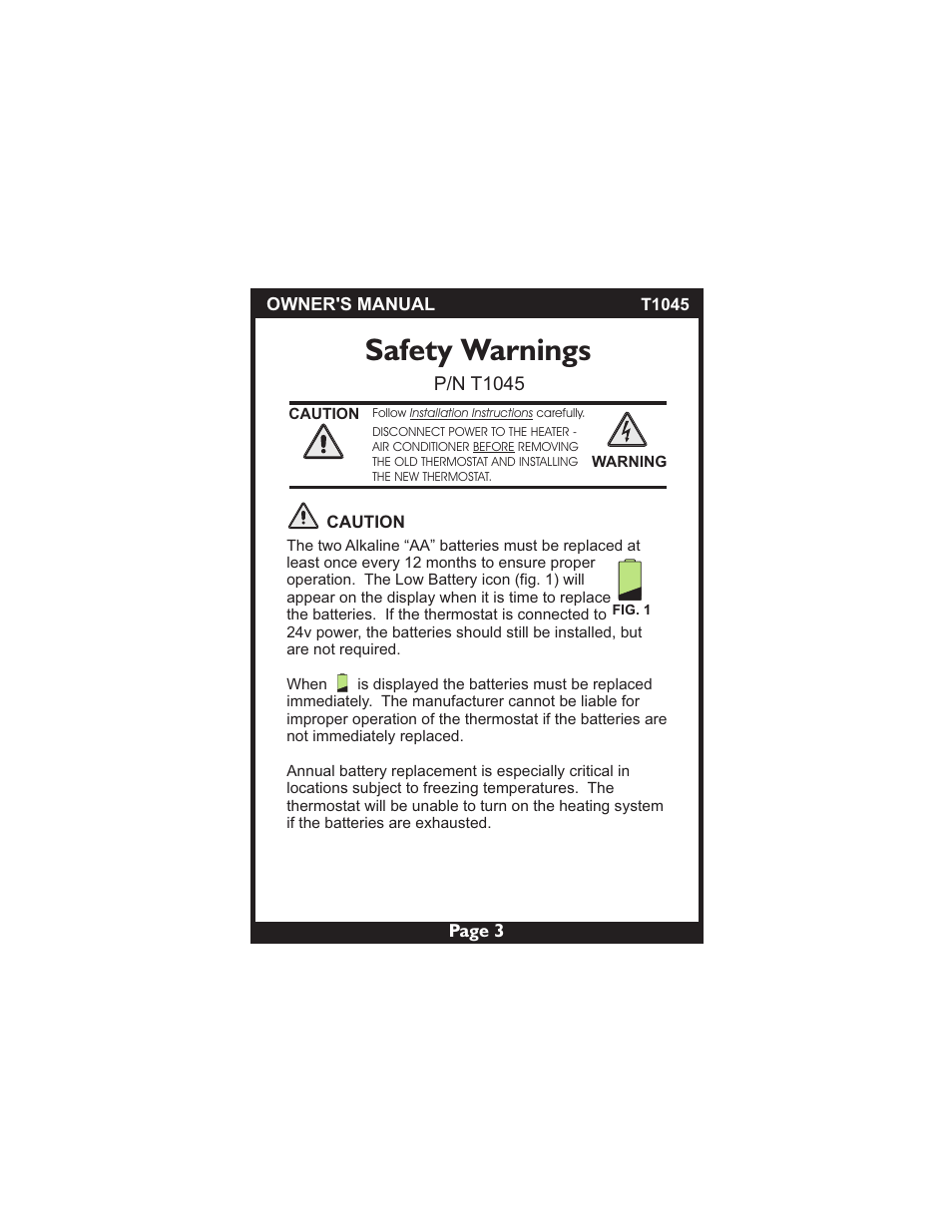 Safety warnings | Venstar T1045 User Manual | Page 3 / 24