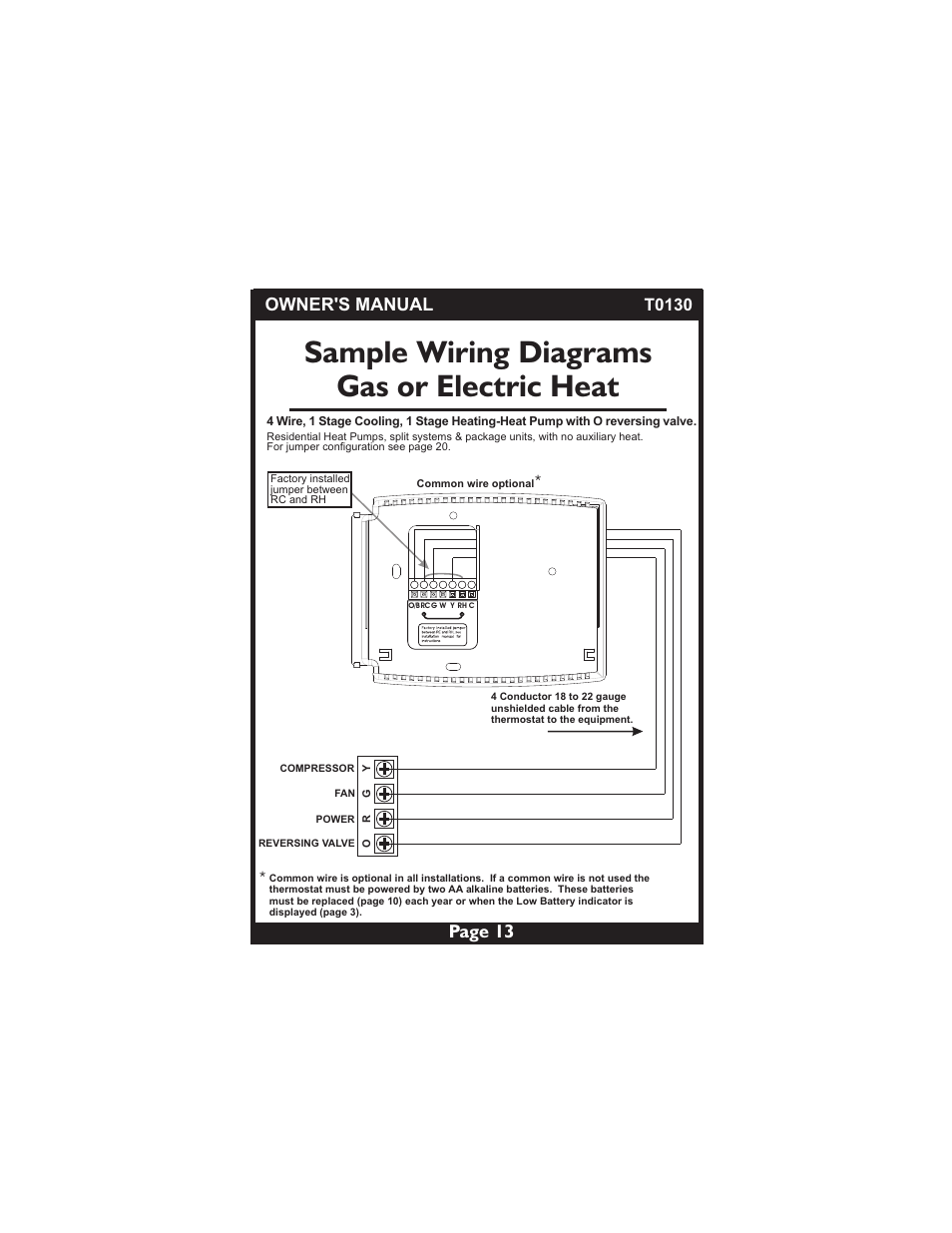 Sample wiring diagrams gas or electric heat, Page 13, Owner's manual | T0130 | Venstar T0130 User Manual | Page 13 / 25