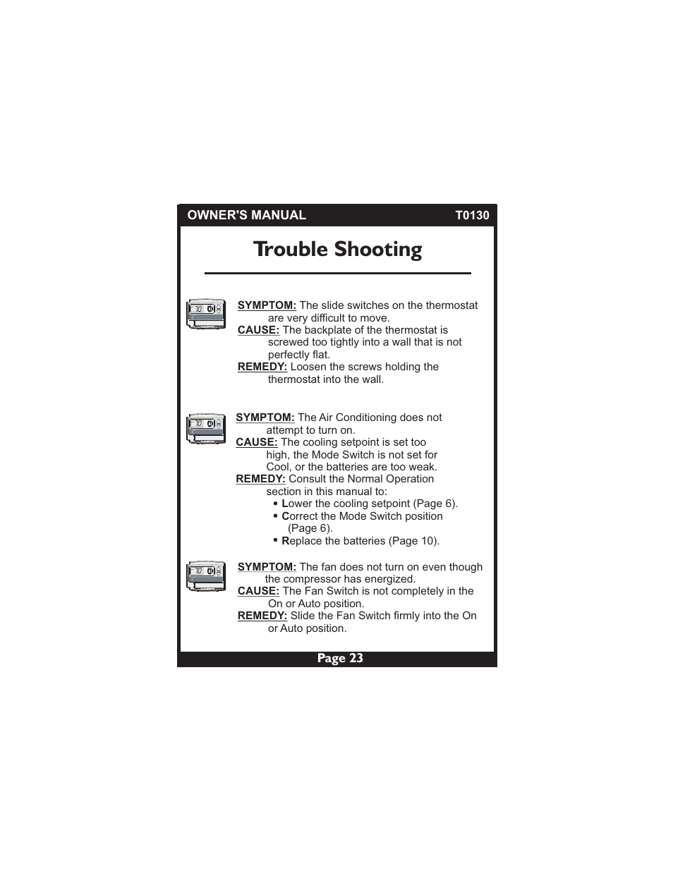 Trouble shooting | Venstar T0130 User Manual | Page 23 / 25