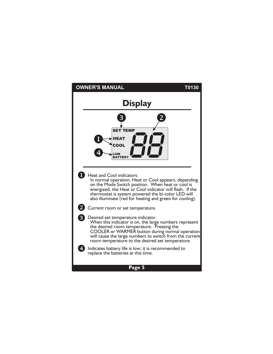 Display | Venstar T0130 User Manual | Page 5 / 25