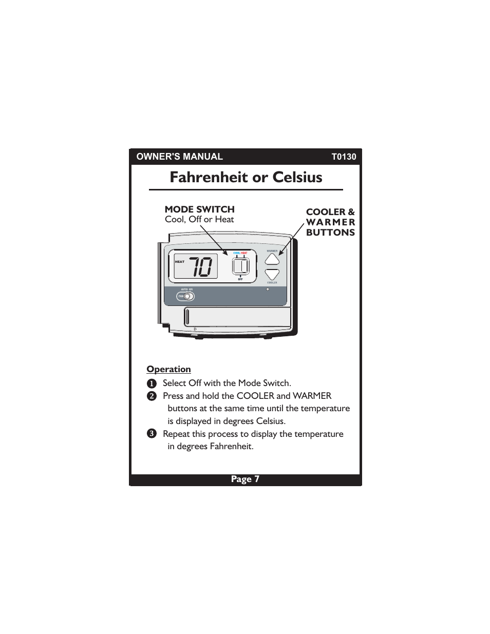 Fahrenheit or celsius | Venstar T0130 User Manual | Page 7 / 25