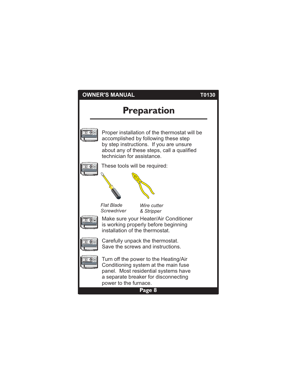 Preparation | Venstar T0130 User Manual | Page 8 / 25