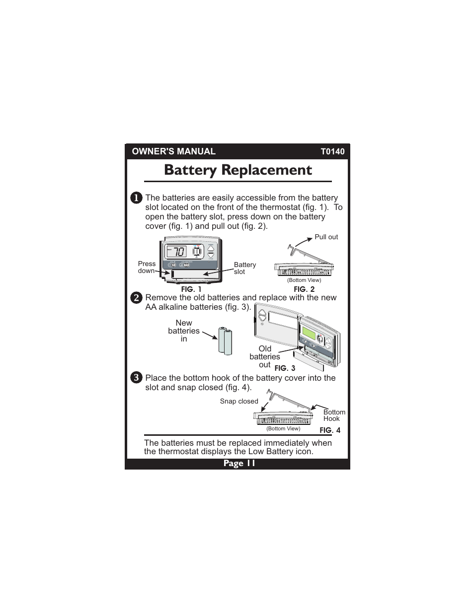 Battery replacement | Venstar T0140 User Manual | Page 11 / 21