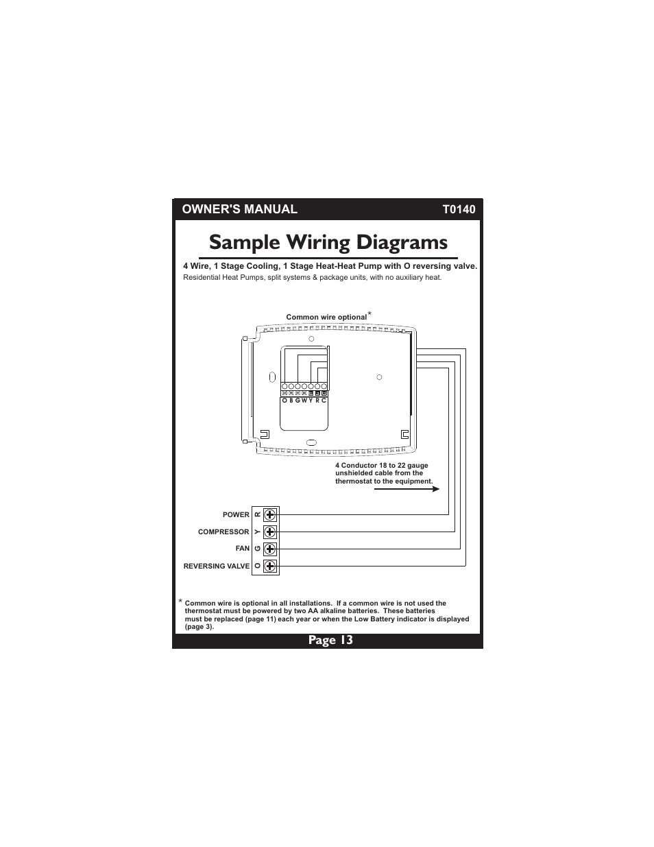 Sample wiring diagrams, Page 13, Owner's manual | T0140 | Venstar T0140 User Manual | Page 13 / 21