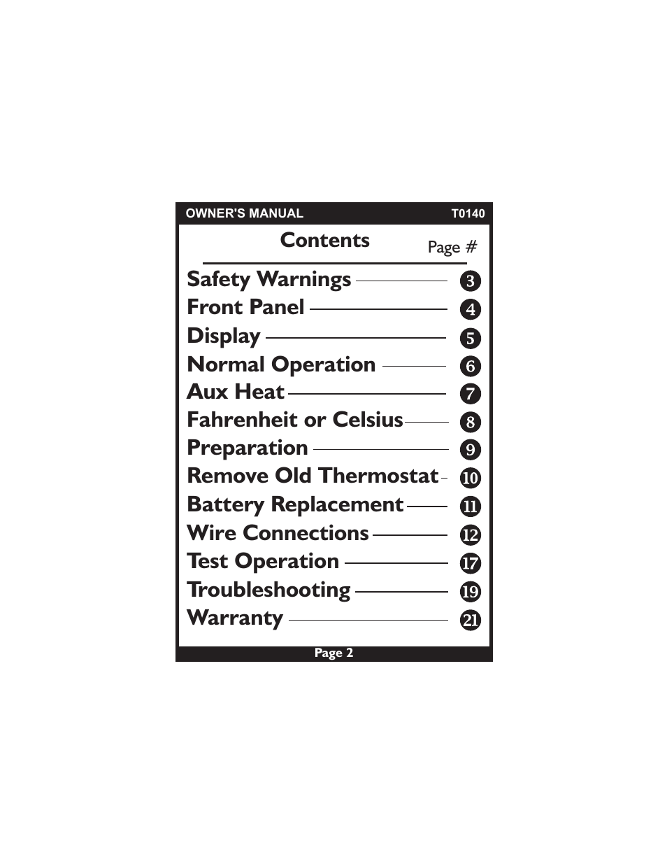 Venstar T0140 User Manual | Page 2 / 21