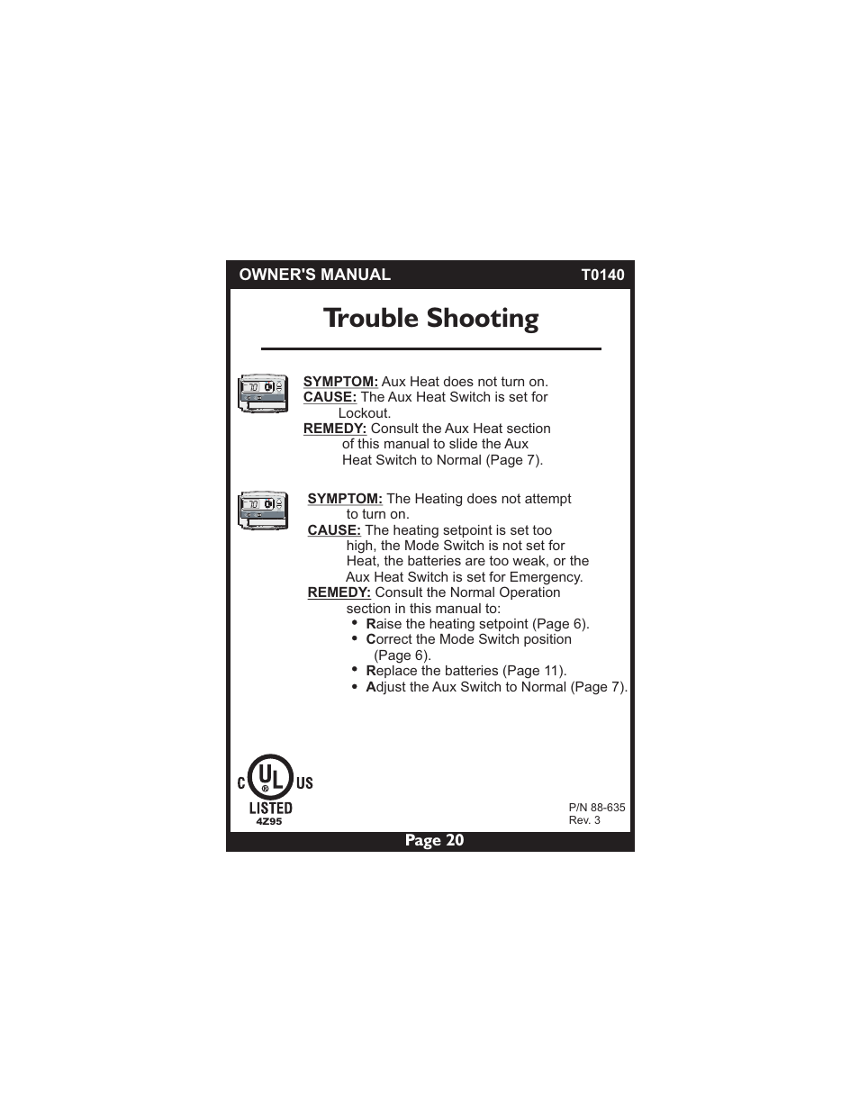 Trouble shooting | Venstar T0140 User Manual | Page 20 / 21