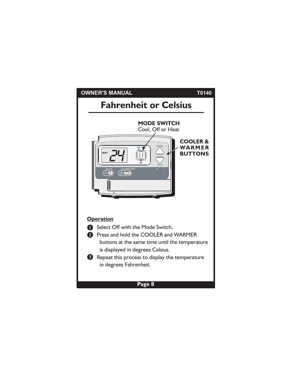 Fahrenheit or celsius | Venstar T0140 User Manual | Page 8 / 21