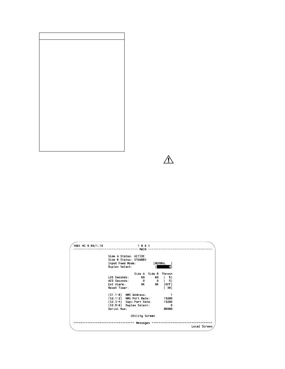 Unterminate/terminate switch, Software configuration, Interface start-up | Main screen, Side a status, Msb -2 unterminate/terminate switch -2, Software configuration -2, Interface start-up -2 main screen -2, Side a status -2 | Verilink 1061 T1 Multicast (34-00268) Product Manual User Manual | Page 10 / 18