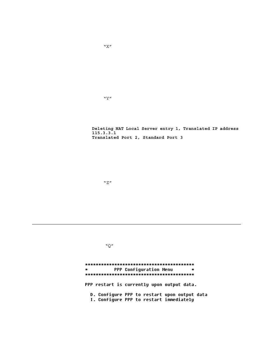 Delete ip address from nat tables, Delete nat local server entry, Delete nat alias entry | Setting ppp options, Setting ppp options -109 | Verilink 8100A (34-00237) Product Manual User Manual | Page 183 / 311