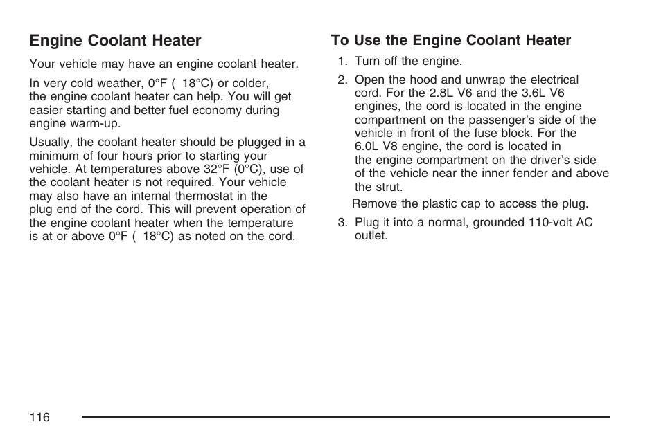 Engine coolant heater | Cadillac 2007 CTS User Manual | Page 116 / 518