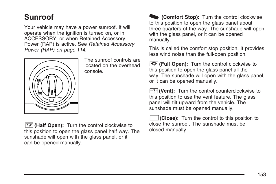 Sunroof | Cadillac 2007 CTS User Manual | Page 153 / 518