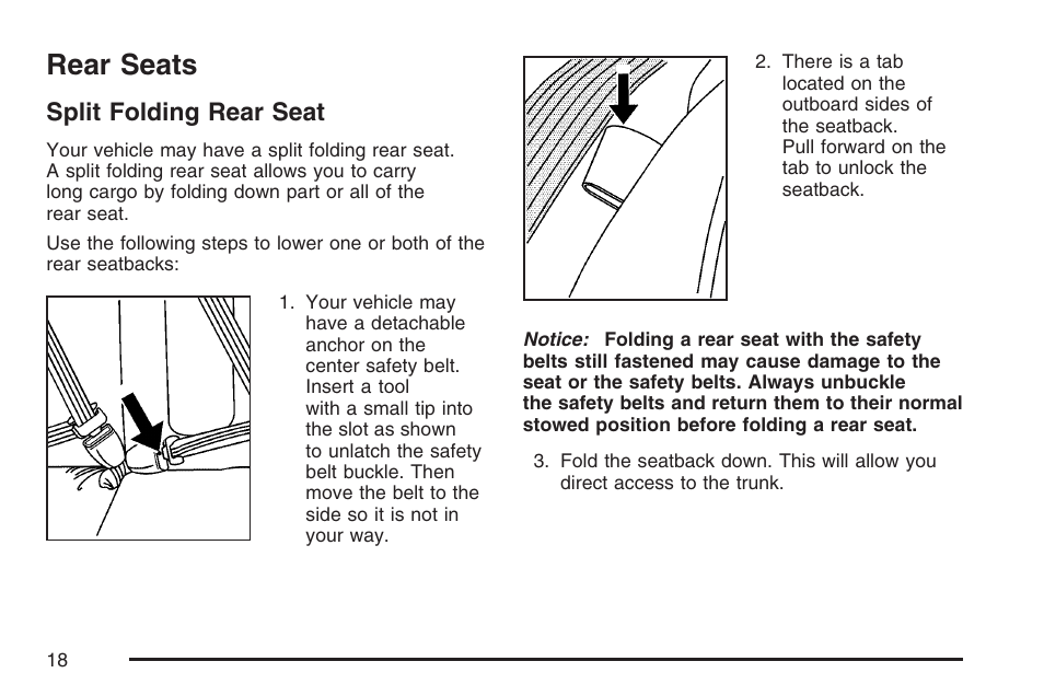 Rear seats, Split folding rear seat | Cadillac 2007 CTS User Manual | Page 18 / 518