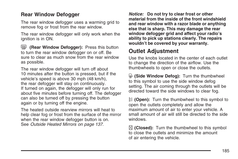 Outlet adjustment | Cadillac 2007 CTS User Manual | Page 185 / 518