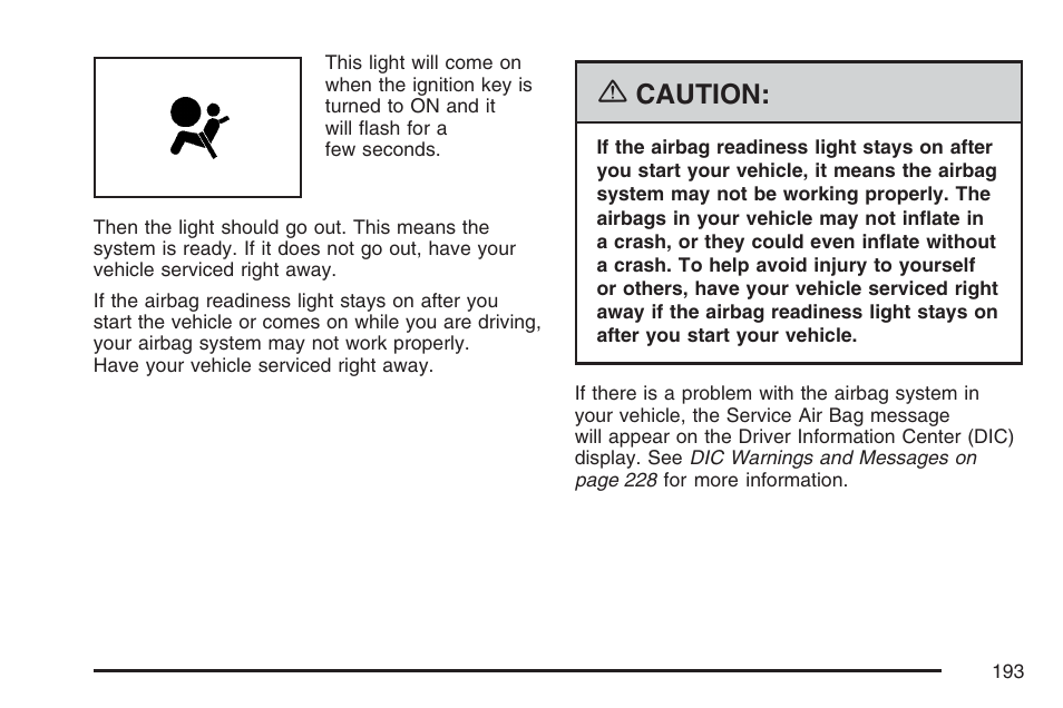 Caution | Cadillac 2007 CTS User Manual | Page 193 / 518