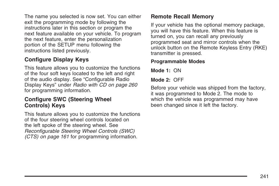 Cadillac 2007 CTS User Manual | Page 241 / 518