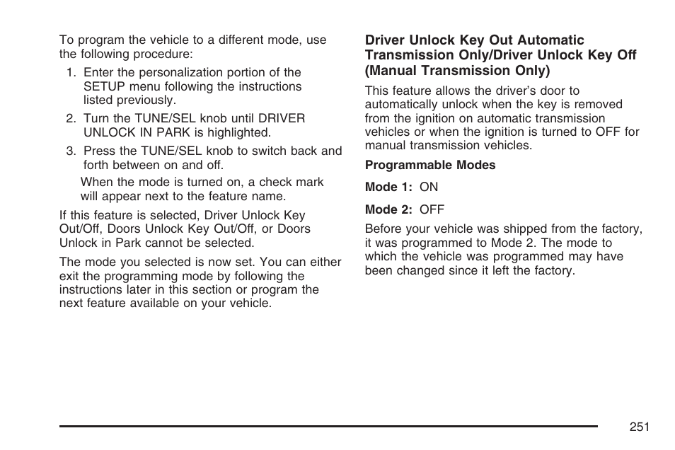 Cadillac 2007 CTS User Manual | Page 251 / 518