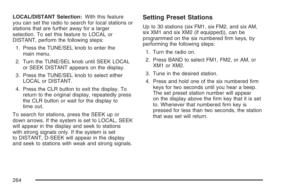 Setting preset stations | Cadillac 2007 CTS User Manual | Page 264 / 518