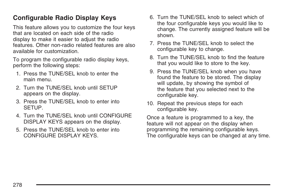 Configurable radio display keys | Cadillac 2007 CTS User Manual | Page 278 / 518