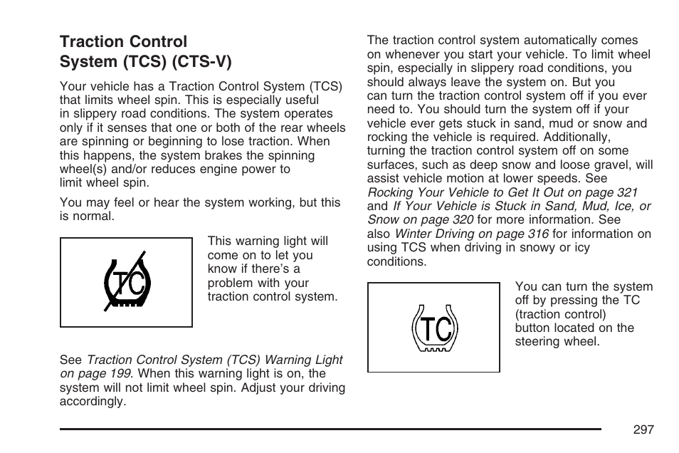 Traction control system (tcs) (cts-v) | Cadillac 2007 CTS User Manual | Page 297 / 518