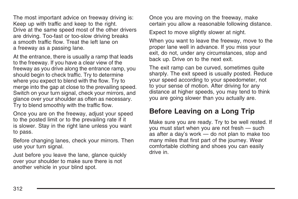 Before leaving on a long trip | Cadillac 2007 CTS User Manual | Page 312 / 518