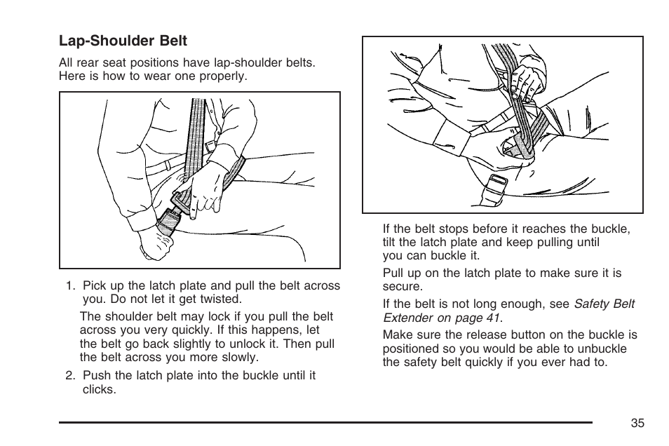 Lap-shoulder belt | Cadillac 2007 CTS User Manual | Page 35 / 518