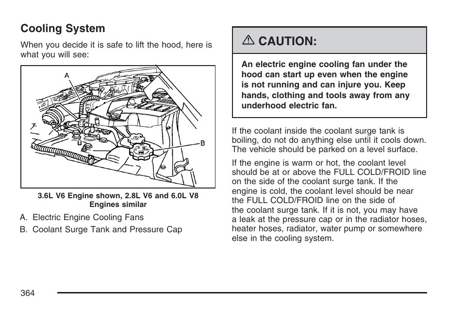 Cooling system, Caution | Cadillac 2007 CTS User Manual | Page 364 / 518