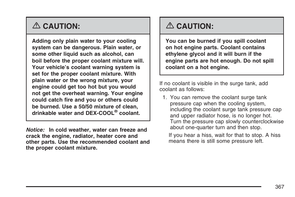 Caution | Cadillac 2007 CTS User Manual | Page 367 / 518