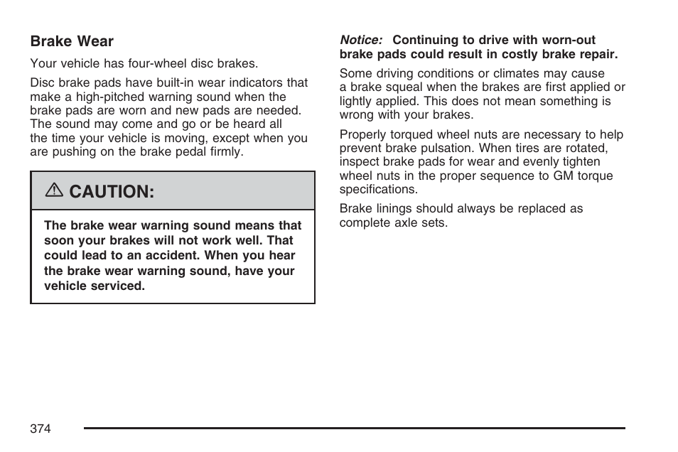 Caution | Cadillac 2007 CTS User Manual | Page 374 / 518