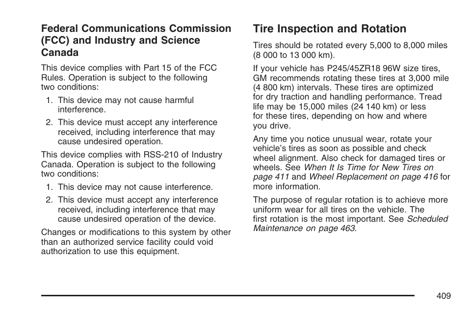 Tire inspection and rotation | Cadillac 2007 CTS User Manual | Page 409 / 518