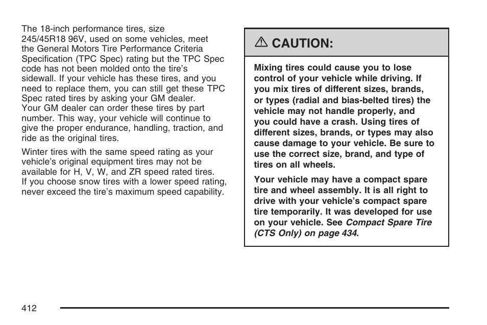 Caution | Cadillac 2007 CTS User Manual | Page 412 / 518