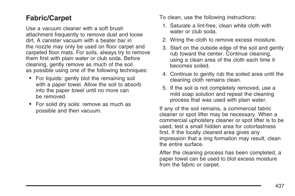 Fabric/carpet | Cadillac 2007 CTS User Manual | Page 437 / 518