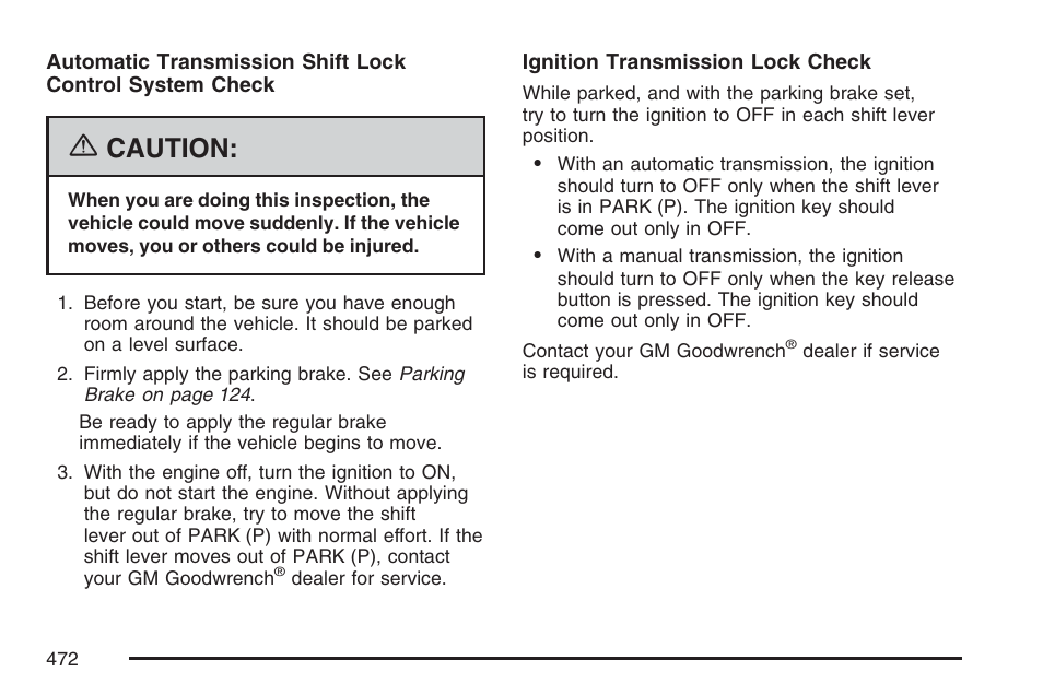 Caution | Cadillac 2007 CTS User Manual | Page 472 / 518