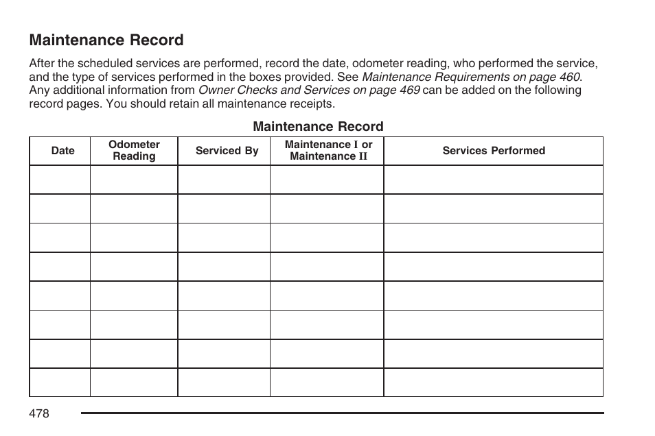 Maintenance record | Cadillac 2007 CTS User Manual | Page 478 / 518