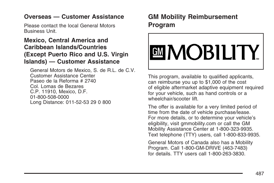 Gm mobility reimbursement program | Cadillac 2007 CTS User Manual | Page 487 / 518