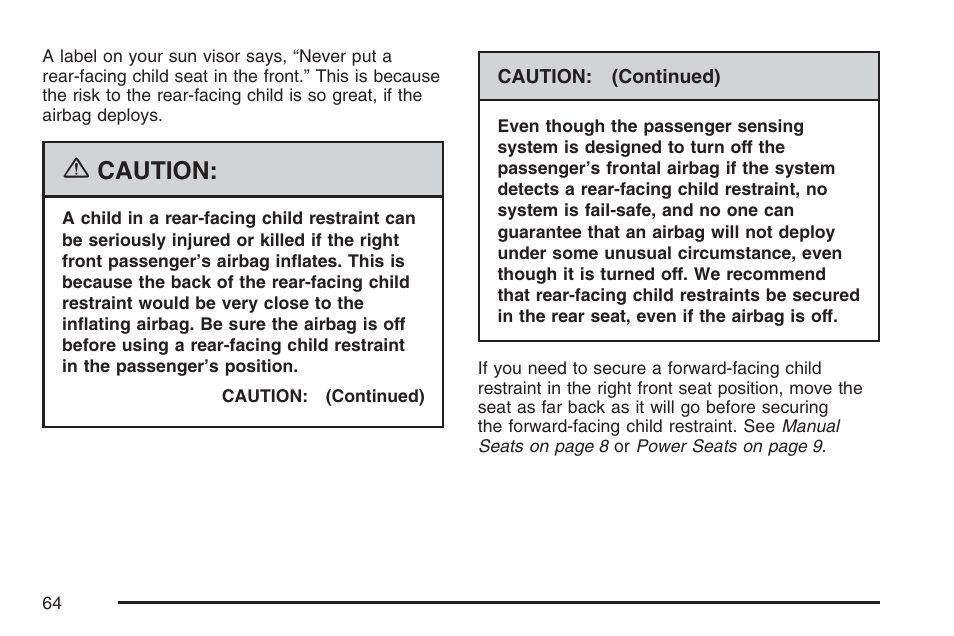 Caution | Cadillac 2007 CTS User Manual | Page 64 / 518