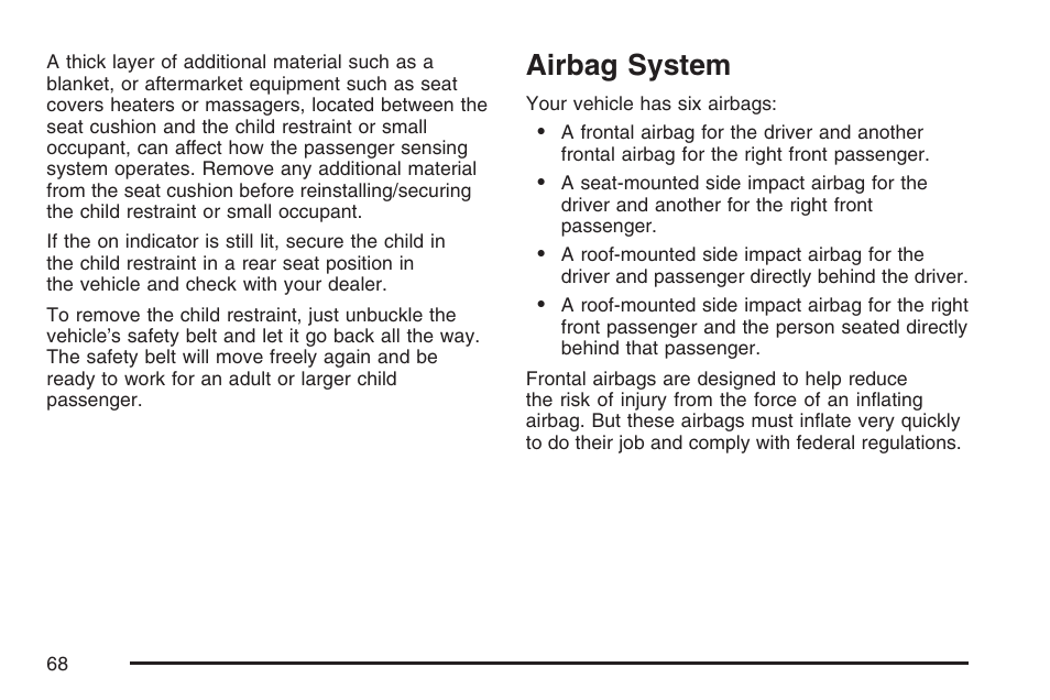 Airbag system | Cadillac 2007 CTS User Manual | Page 68 / 518