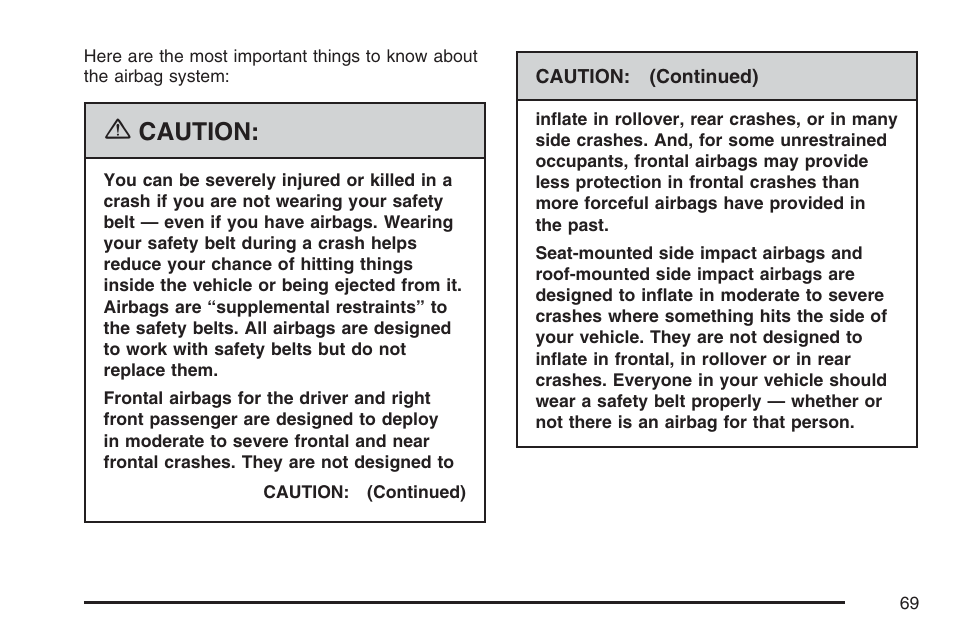 Caution | Cadillac 2007 CTS User Manual | Page 69 / 518