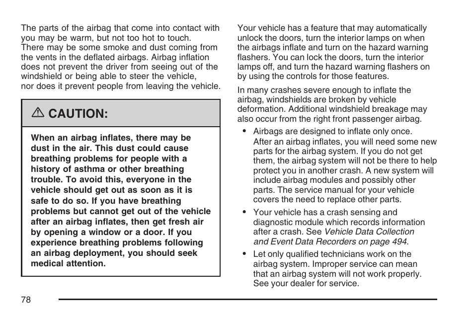 Caution | Cadillac 2007 CTS User Manual | Page 78 / 518