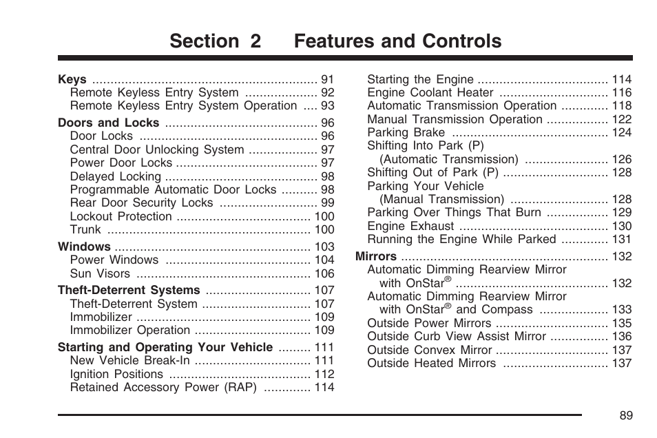 Features and controls | Cadillac 2007 CTS User Manual | Page 89 / 518