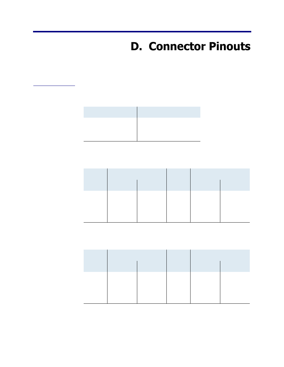 D. connector pinouts, Connector pinouts, Table d–2. rj11 pots port pin assignments | Table d–3. rj45 bri isdn s0 port pin assignments, Appendix d, Rs-232 db-9 console port pin assignments, Rj11 pots port pin, Assignments, Rj45 bri isdn s0 port, Pin assignments | Verilink Net Engine (3150-30626-001) Product Manual User Manual | Page 308 / 323