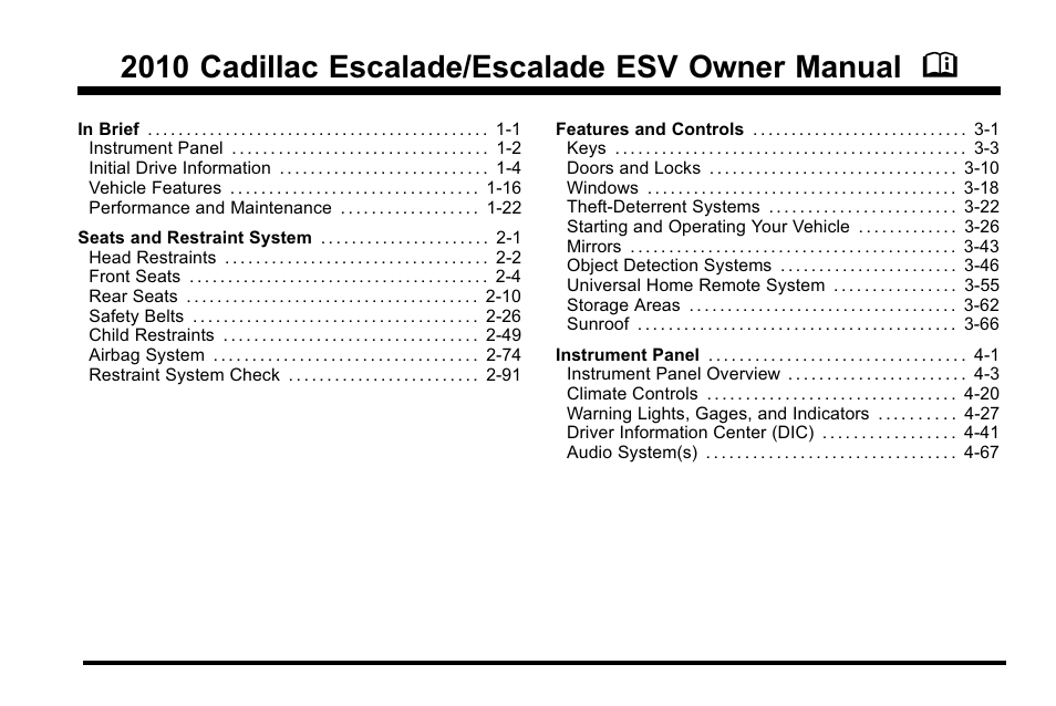 Cadillac 2010 Escalade User Manual | 614 pages