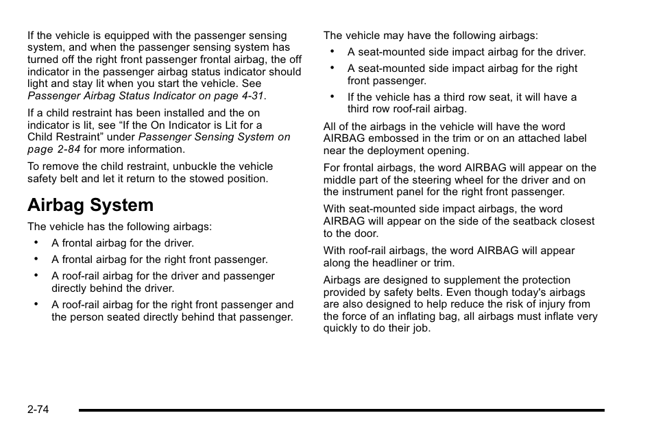 Airbag system, Airbag system -74, Instrument panel | Cadillac 2010 Escalade User Manual | Page 106 / 614