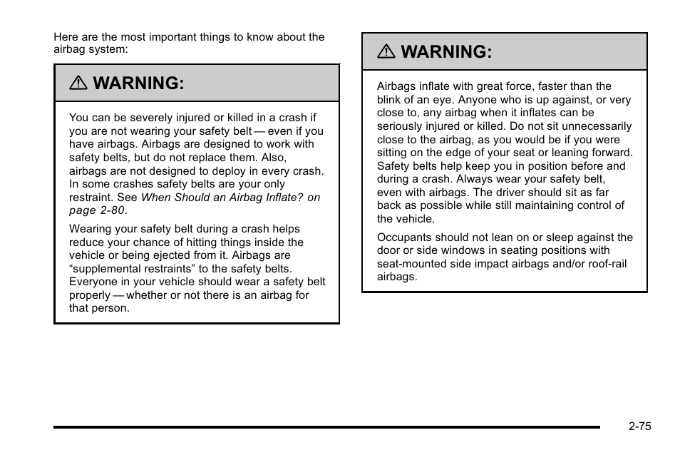 Warning | Cadillac 2010 Escalade User Manual | Page 107 / 614