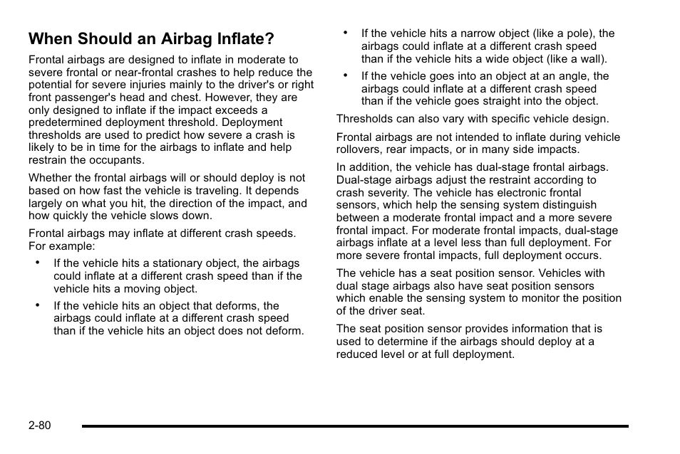 When should an airbag inflate, Should an airbag inflate? -80 | Cadillac 2010 Escalade User Manual | Page 112 / 614