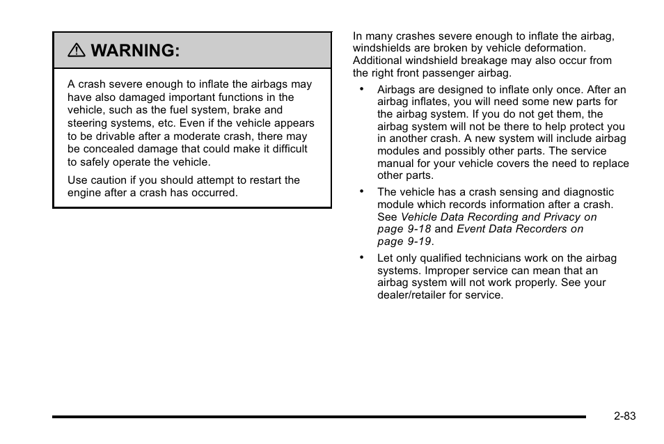 Warning | Cadillac 2010 Escalade User Manual | Page 115 / 614