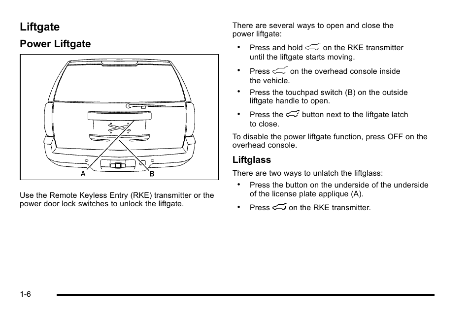 Liftgate, Liftgate -6, Power liftgate | Liftglass | Cadillac 2010 Escalade User Manual | Page 12 / 614