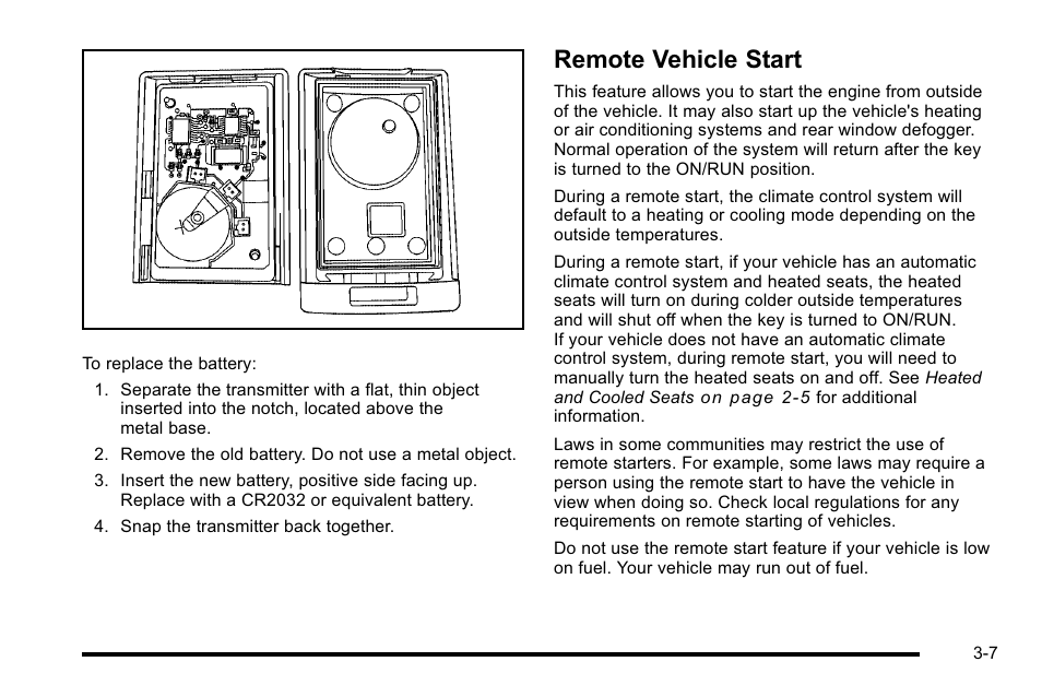 Remote vehicle start, Remote vehicle start -7 | Cadillac 2010 Escalade User Manual | Page 131 / 614