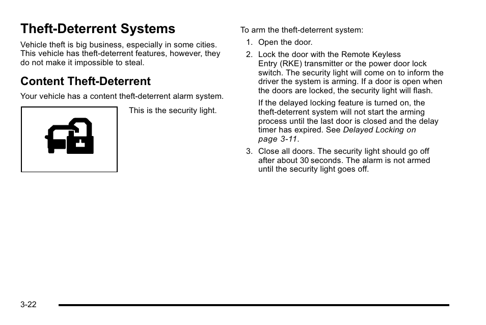 Theft-deterrent systems, Content theft-deterrent, Theft-deterrent systems -22 | Content theft-deterrent -22 | Cadillac 2010 Escalade User Manual | Page 146 / 614