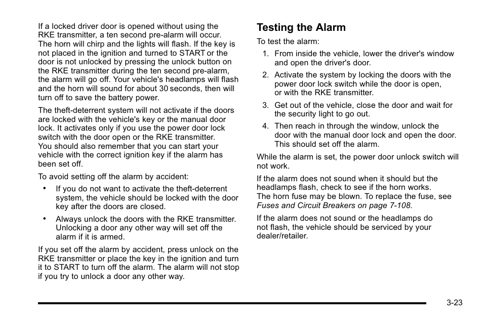 Testing the alarm | Cadillac 2010 Escalade User Manual | Page 147 / 614